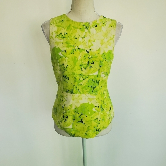 Tibi Neon Green Leaf Peplum Zip Top - Picture 2 of 10